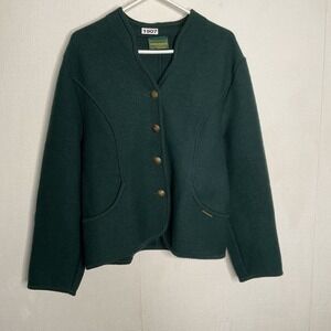 VINTAGE Geiger Austria Jacket Womens 40 Green Cardigan Boiled Wool Sweater 90s